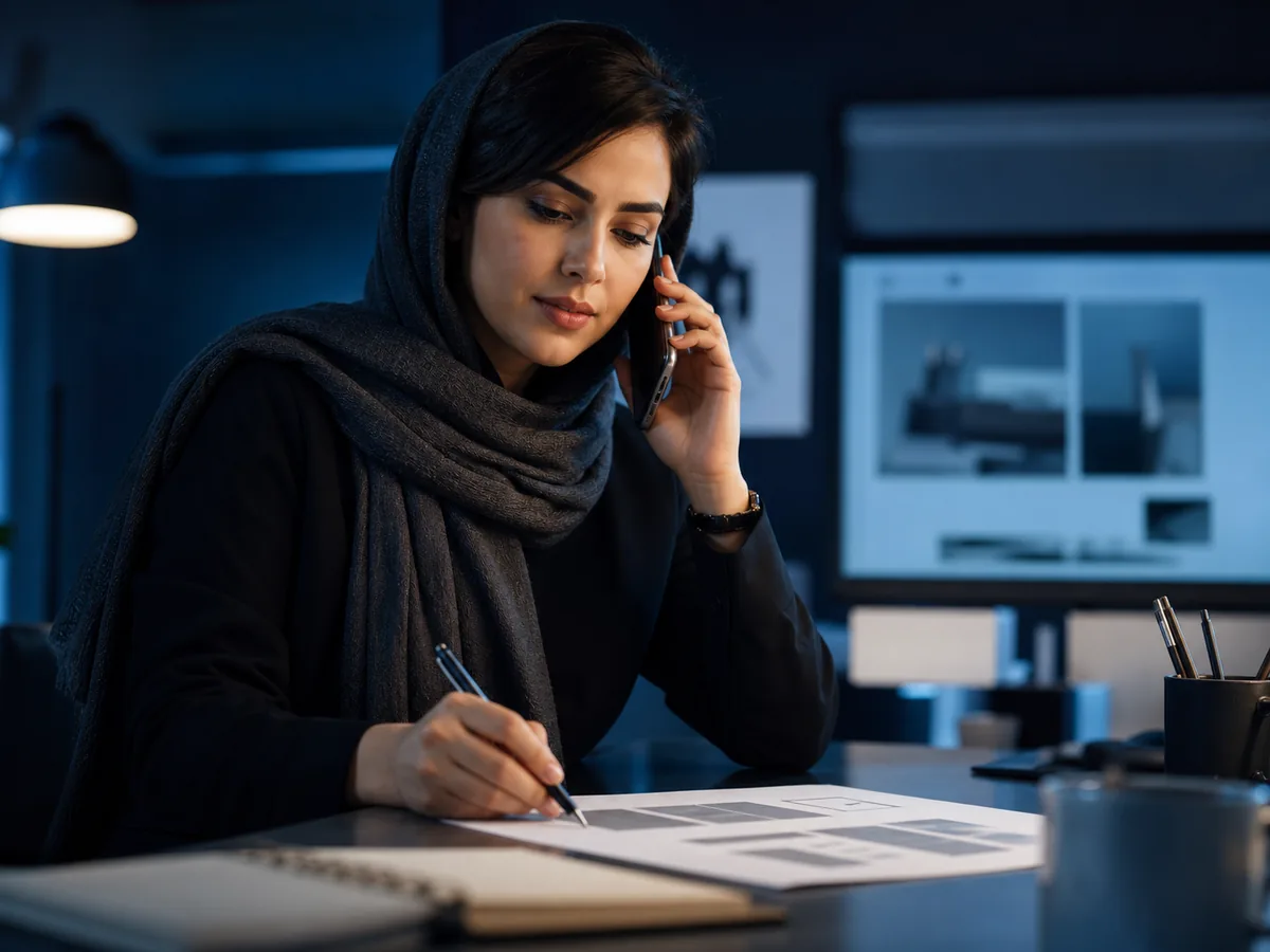 مدیر خلاق برترین وبسایت در حال شنیدن تماس و ثبت اطلاعات یک پروژه جدید